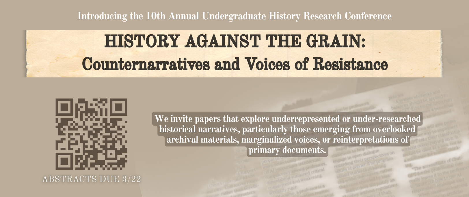 10th Annual History Undergraduate Research Conference Banner
